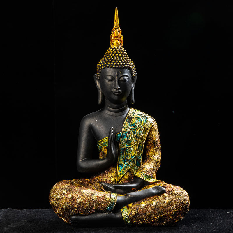Große Buddha-Statue Thailand grün Harz handgefertigt Skulptur Meditation Deko